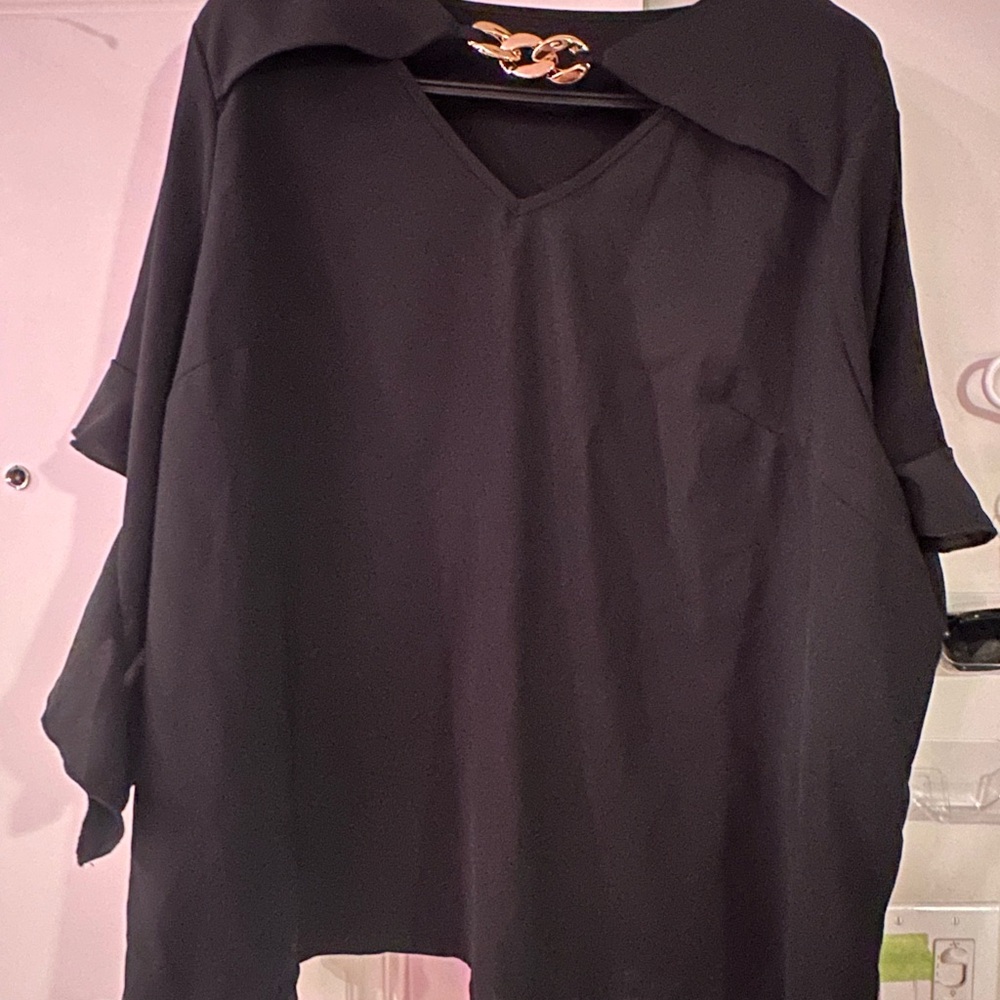 SHEIN Black Blouse with Gold Chain Detail